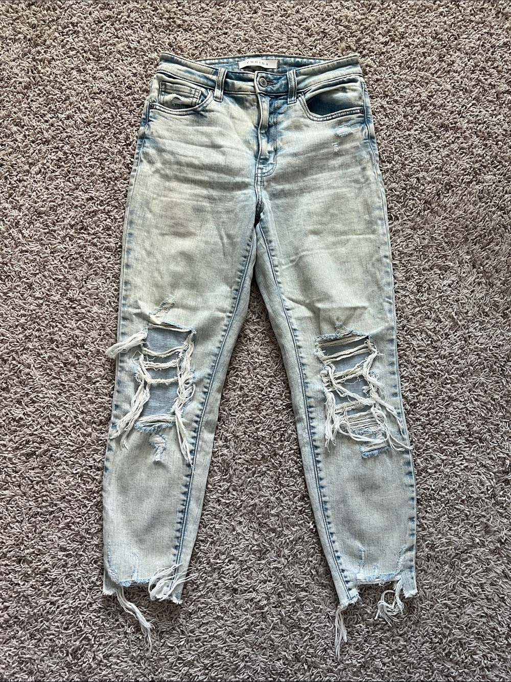 eunina Light Blue Distressed Ankle Crop Jeans